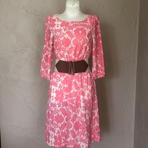 H&M floral coral cinched waist dress 32/2